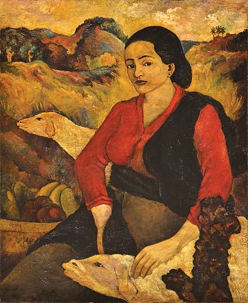 Woman with White Sheep