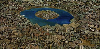 A Lake Island with Flora and Fauna